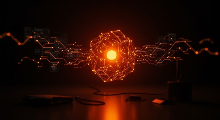 Agente autónomo de IA Qwen3.7-Max trabajando en una interfaz digital representando la automatización empresarial eficiente.