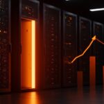 Gráfico de datos digitales que muestra el crecimiento de AMD en servidores, impactando la infraestructura de startups de IA.