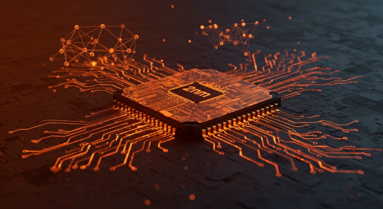 Representación conceptual de chips de 2nm de AMD y Samsung, simbolizando el hardware de IA y la infraestructura de centros de datos para startups.