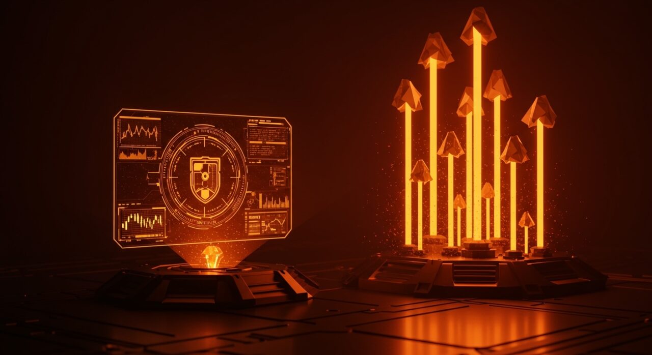 Representación conceptual de crecimiento masivo en defense-tech, inspirada en la valuación de Anduril y el venture capital militar.