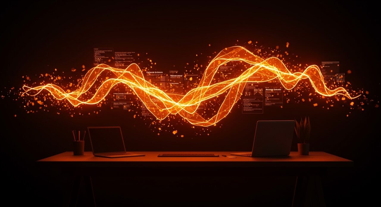 Concepto de IA proactiva de Anthropic y agentes de IA automatizando el desarrollo de código en un entorno futurista.