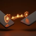 Representación visual del cifrado RCS entre iPhone y Android, simbolizando la seguridad móvil y la interoperabilidad de mensajería en iOS 26.5.