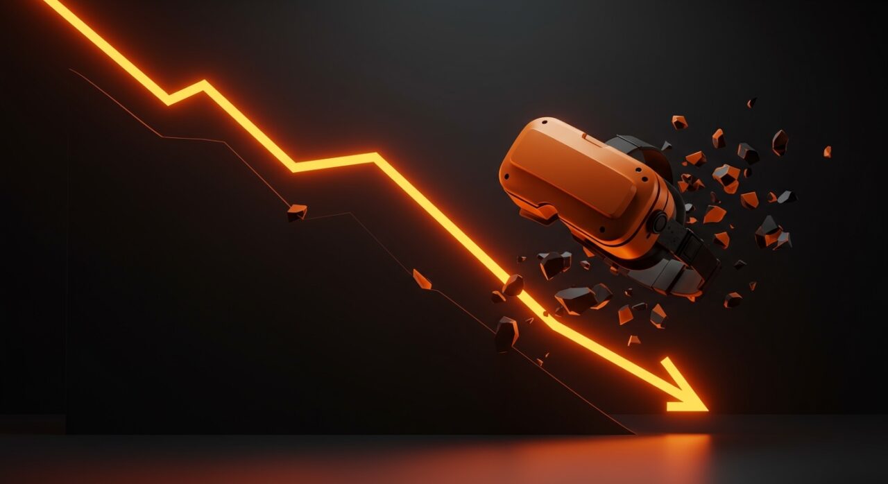 Representación conceptual del Apple Vision Pro y la caída de ventas analizando el product-market fit para startups tecnológicas.