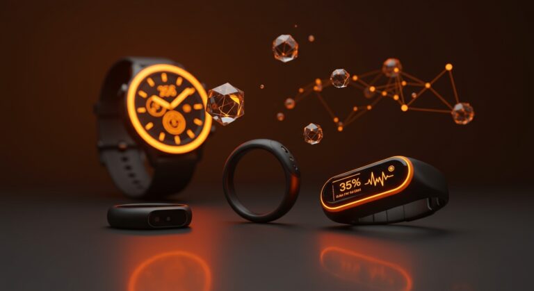 Evolución del mercado de wearables, comparando la cuota del Apple Watch frente al crecimiento de dispositivos sin pantalla como Whoop y Oura.