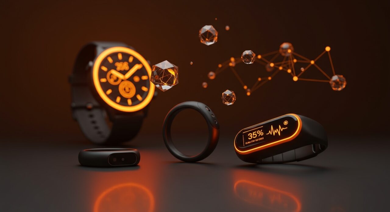 Evolución del mercado de wearables, comparando la cuota del Apple Watch frente al crecimiento de dispositivos sin pantalla como Whoop y Oura.