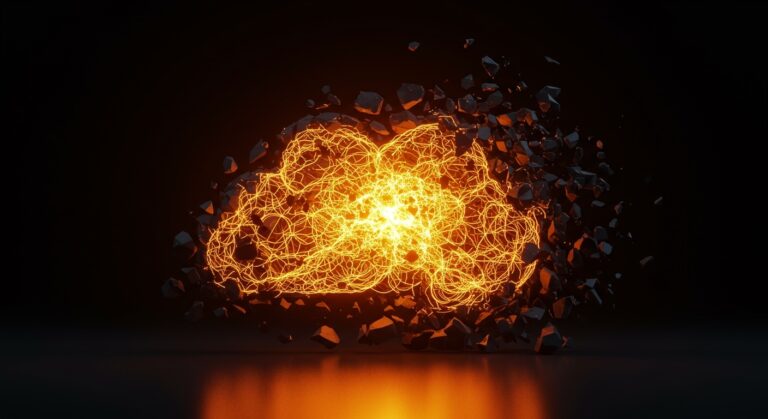 Infraestructura de nube futurista con redes neuronales naranjas, representando la transición de arquitectura cloud-native a ejecución durable para IA.