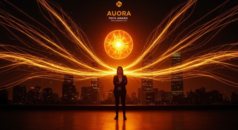 Premio Aurora Tech Award para startups lideradas por mujeres, representando el financiamiento no diluido y el empoderamiento femenino en tecnología Latam.