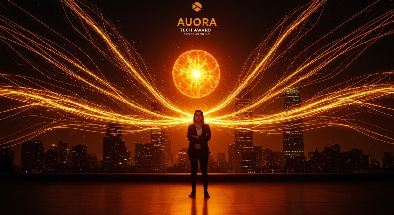 Premio Aurora Tech Award para startups lideradas por mujeres, representando el financiamiento no diluido y el empoderamiento femenino en tecnología Latam.