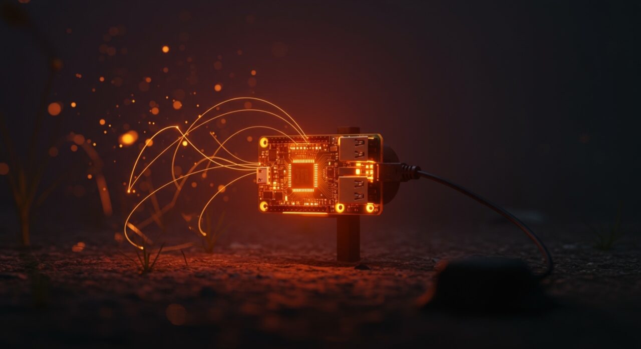 Dispositivo Raspberry Pi con IA integrada identificando aves, representando el futuro del edge computing y el IoT.