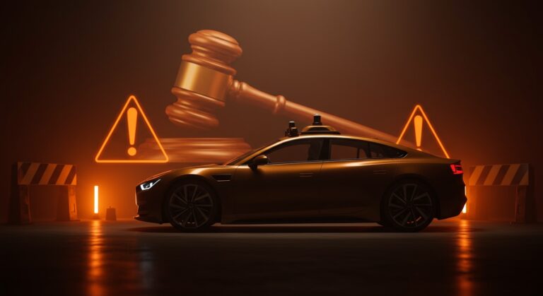 Vehículo autónomo en entorno regulatorio, representando la investigación de la NHTSA a Avride y la seguridad en movilidad tech.