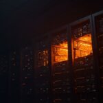 Infraestructura de nube AWS fallando con elementos digitales en naranja y negro, representando el riesgo sistémico y la arquitectura multi-región para startups.