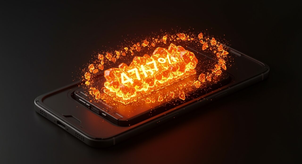 Representación conceptual de baterías de silicio-carbono en smartphones, simbolizando la innovación en densidad energética y hardware tech.