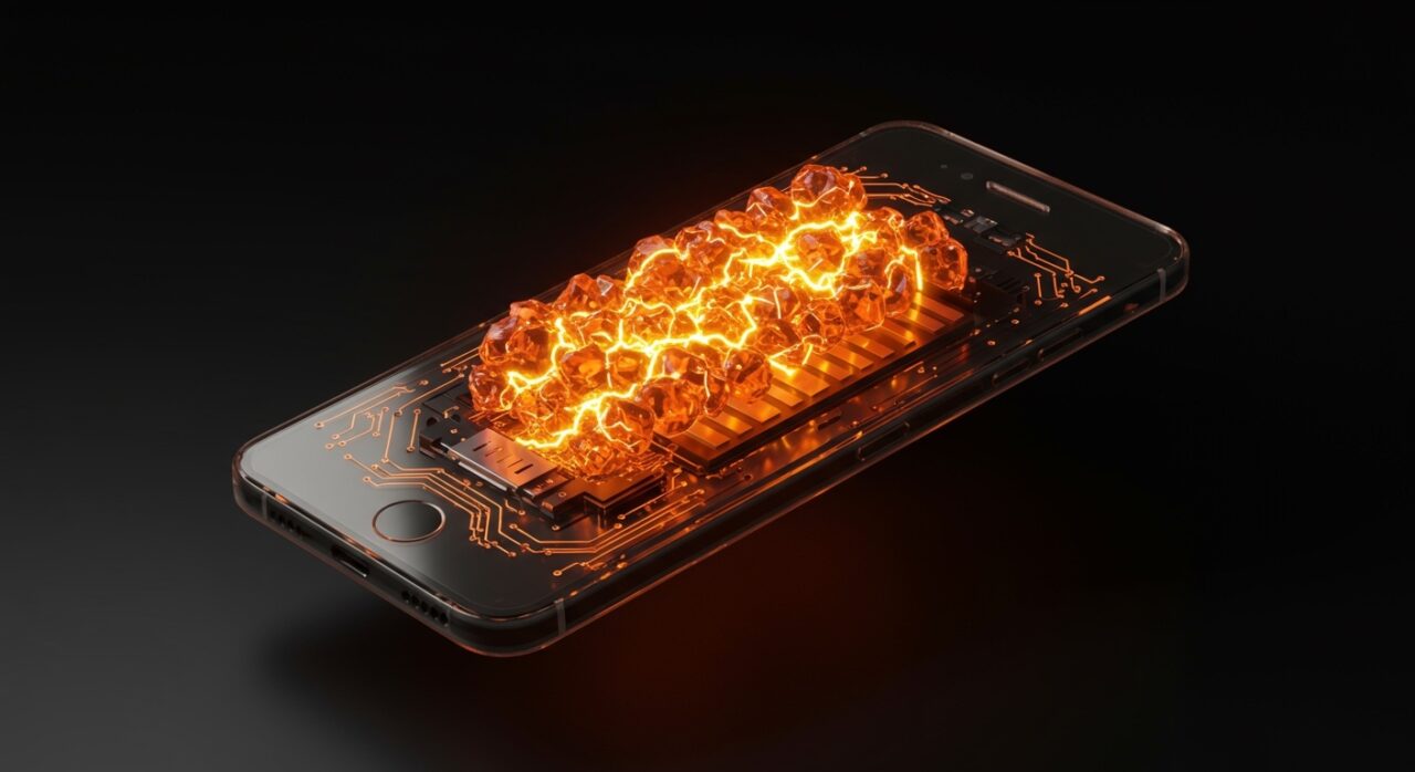 Baterías de silicio-carbono en smartphones modernos, representando la nueva densidad energética y autonomía para hardware tech 2026.