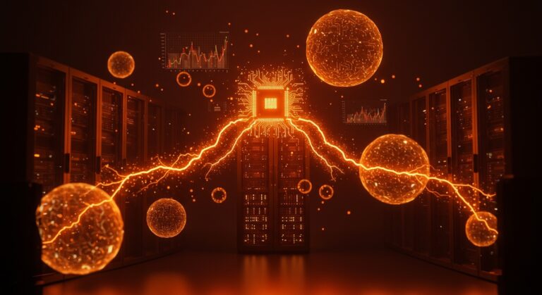Representación visual de la inversión masiva de Big Tech en IA, contrastando la oportunidad tecnológica con el riesgo de una burbuja financiera.