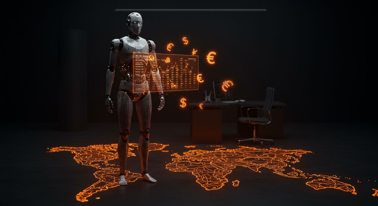 Representación conceptual de la fiscalidad robótica e impuestos a la IA según Bill Gates para startups tecnológicas.