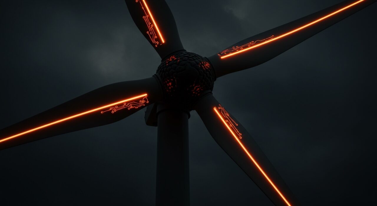 Aerogenerador con diseño de biomimética para reducir mortalidad de aves, innovación en energía eólica sostenible.
