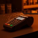 Usuario realizando un pago móvil con Bizum NFC en un comercio físico, representando la evolución de las fintech en España.