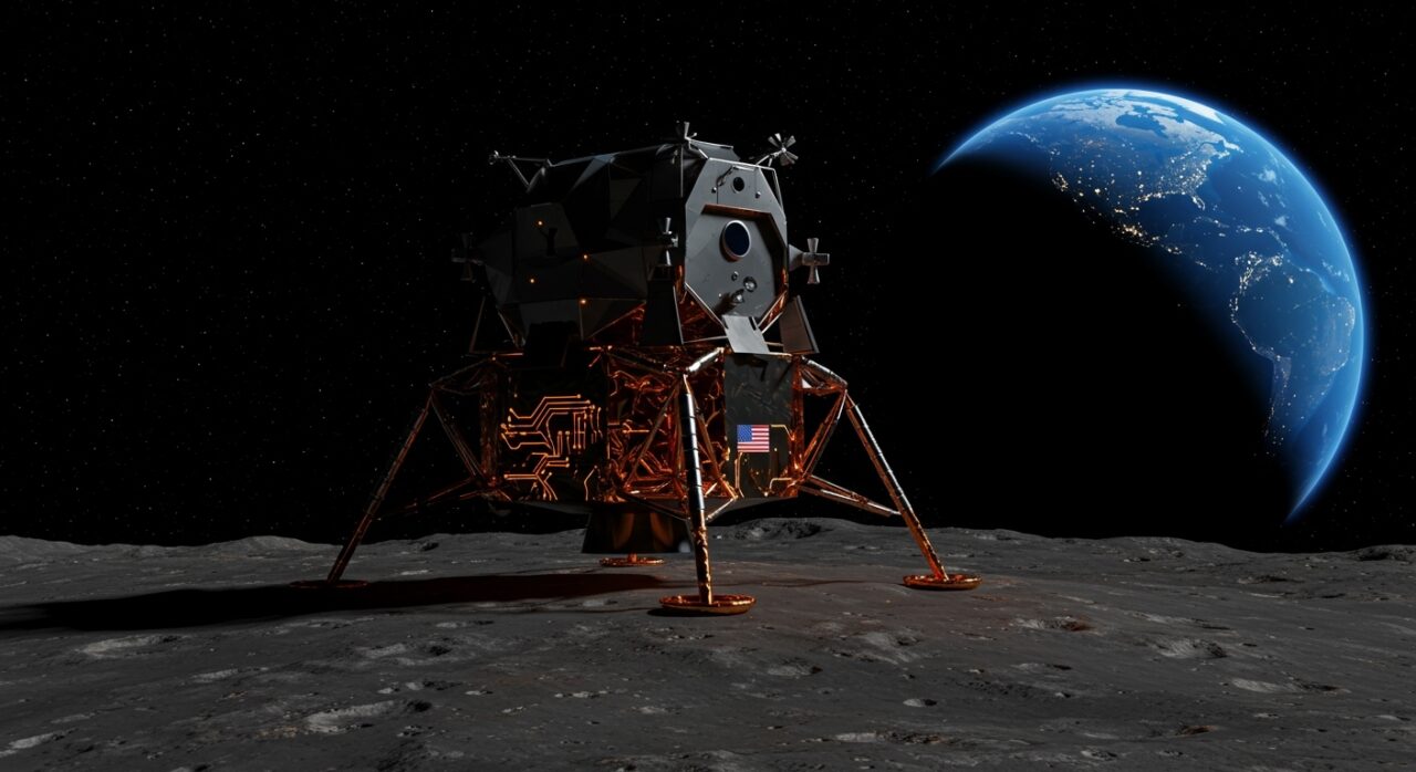 Módulo lunar Blue Moon MK2 de Blue Origin para la misión NASA Artemis, representando la carrera espacial y oportunidades en el sector NewSpace.