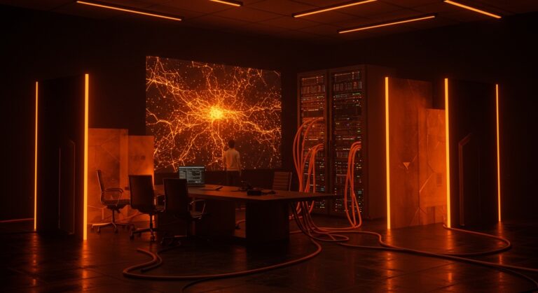 Escenario de escepticismo tecnológico hacia la inteligencia artificial, representando la regulación y los desafíos de las startups en 2026.