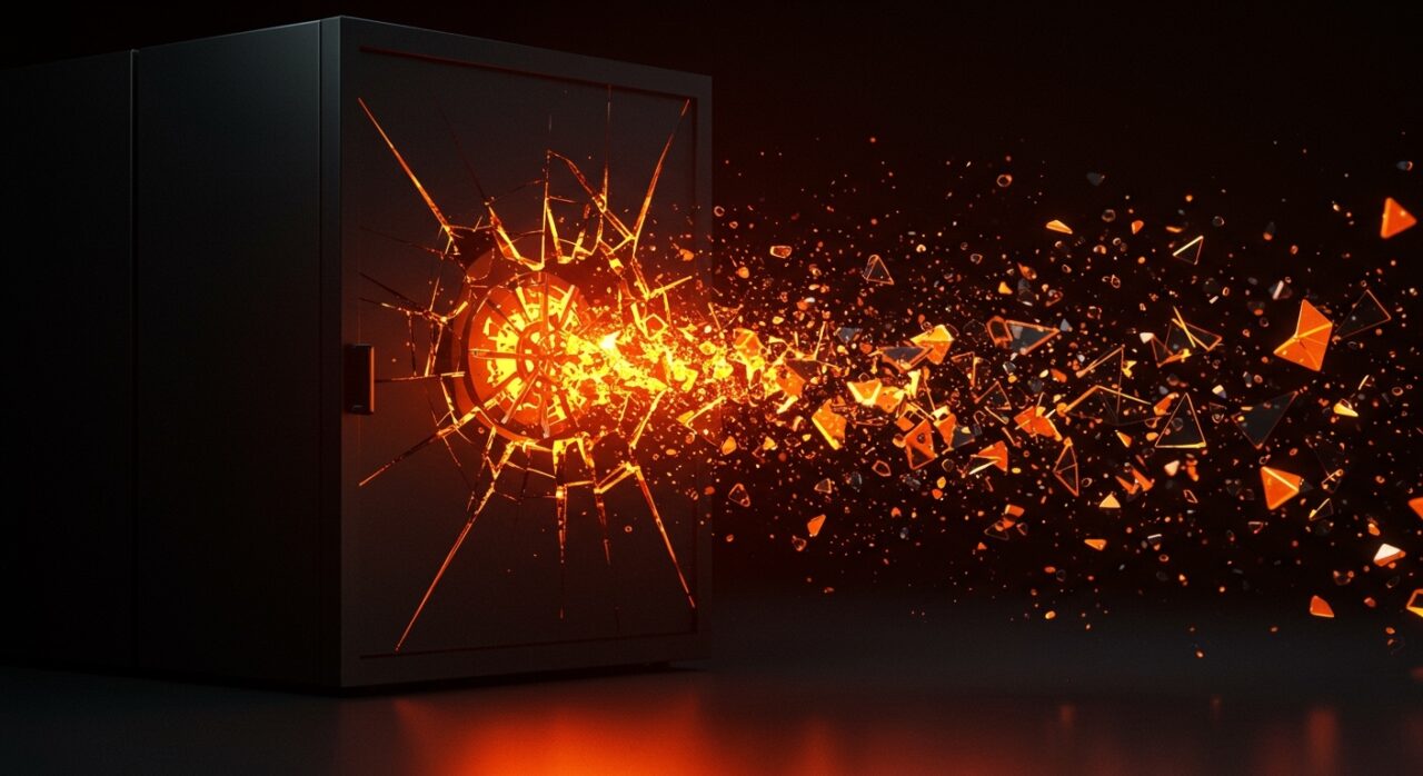 Representación visual de una brecha de seguridad de datos en un sistema LMS, simbolizando el ataque de ShinyHunters y la vulnerabilidad de SaaS EdTech.