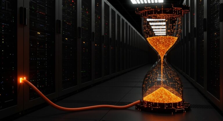 Representación conceptual de la crisis energética y la saturación de centros de datos en Europa para startups de infraestructura cloud.
