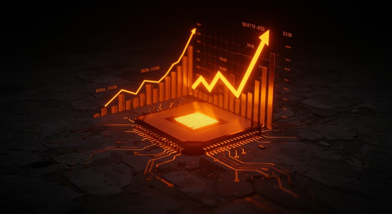 Gráfico financiero y chips de IA representando el exitoso debut bursátil de Cerebras y su impacto en el ecosistema de inversión deep tech.