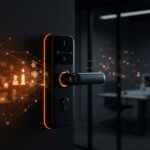 Cerradura inteligente con tecnología Matter y Apple Home Key, automatización de seguridad para espacios de trabajo modernos.
