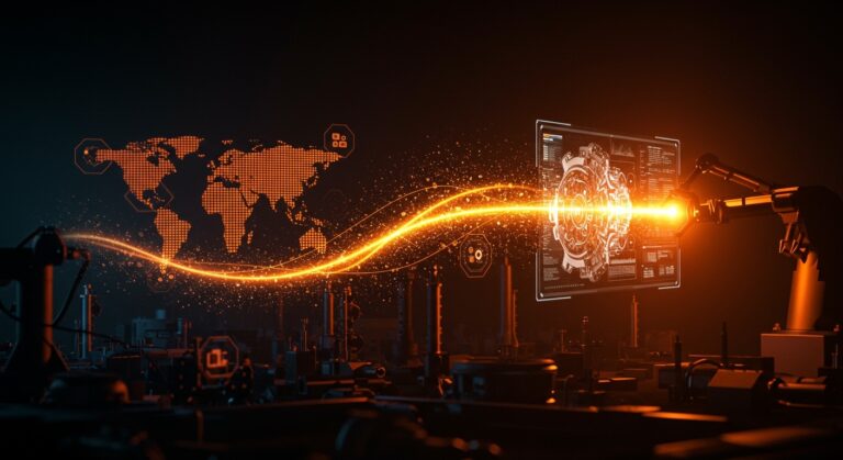 Representación visual de nearshoring e IA industrial en Monterrey, destacando la manufactura avanzada y oportunidades para startups B2B.