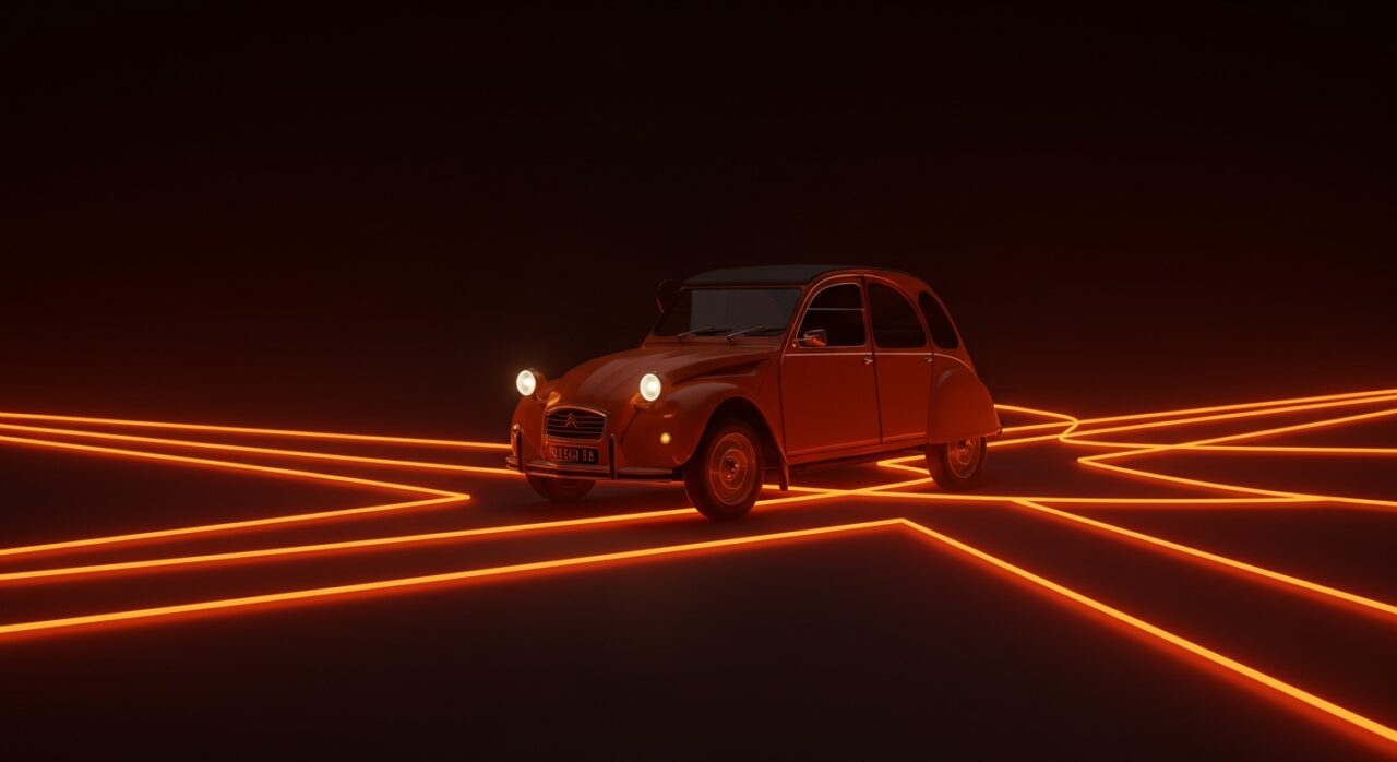 Regreso del icónico Citroën 2CV en versión eléctrica, representando la estrategia de movilidad urbana asequible de Stellantis.