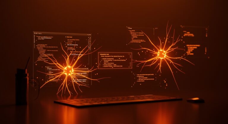 Representación conceptual de ClojureScript async await y programación funcional para el desarrollo frontend de startups tecnológicas.