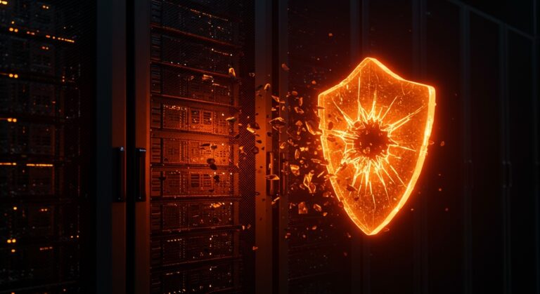 Escudo digital naranja protegiendo servidores Linux contra vulnerabilidades de ciberseguridad Copy Fail en startups.