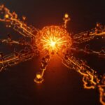 Visualización conceptual de IA agéntica y eficiencia operativa inspirada en la reestructuración de Cloudflare para startups.