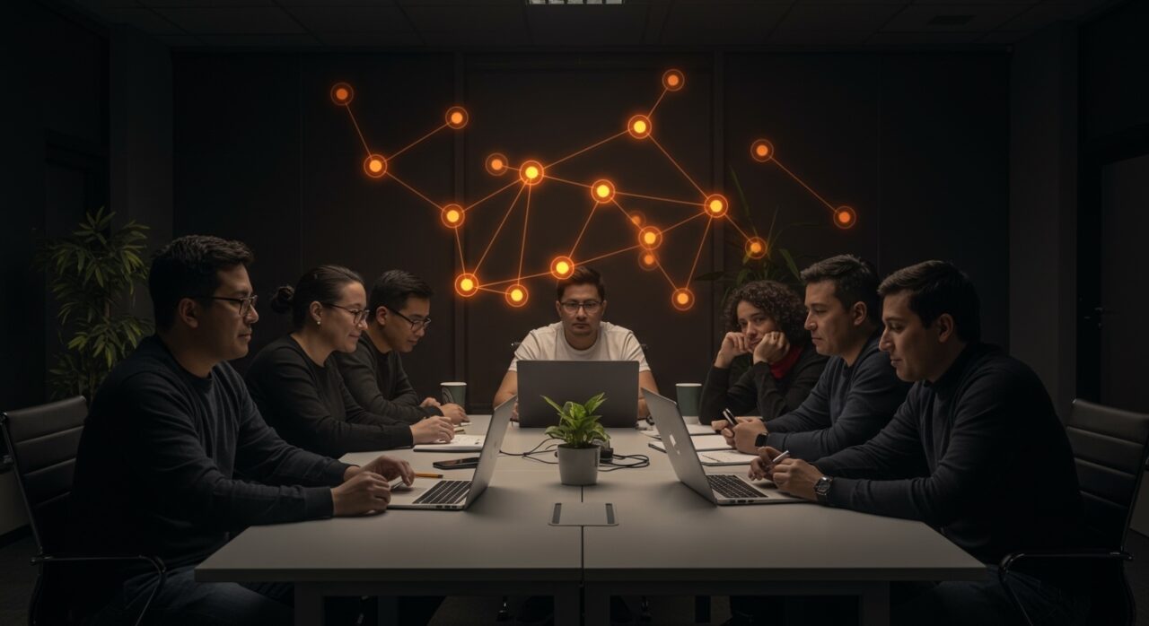 Fundadores hispanos colaborando en el ecosistema startup tech, fomentando la innovación y comunidad emprendedora en Latinoamérica.