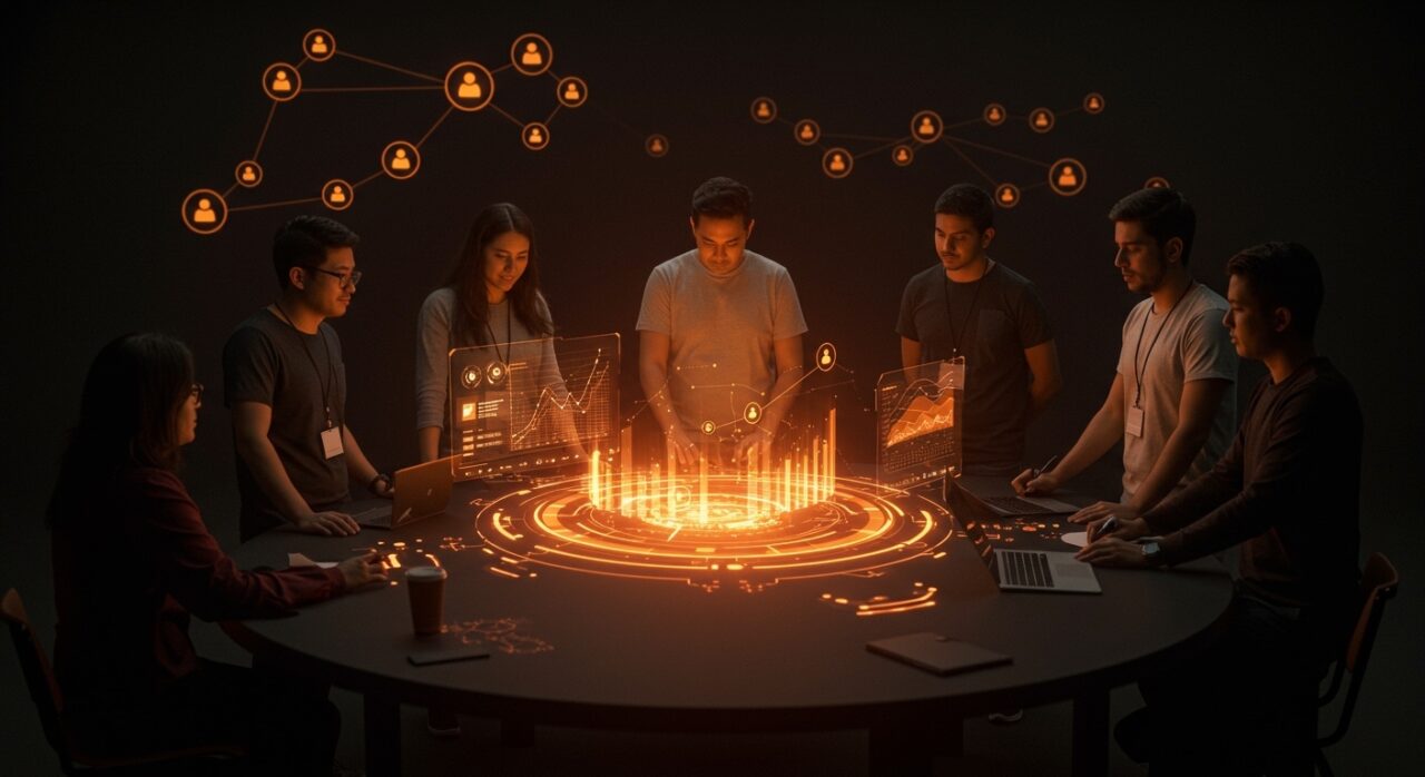 Comunidad de founders hispanos colaborando en el ecosistema startup, impulsando la innovación mediante datos.