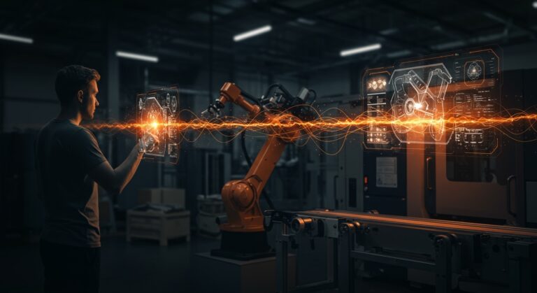 Representación visual de la Industria 5.0 y la IA aplicada a la manufactura avanzada para founders de startups.
