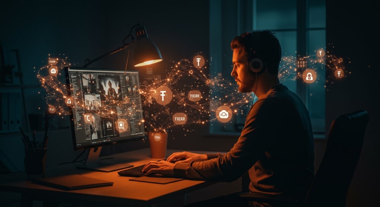 Creador de contenido cristiano usando inteligencia artificial y Fiverr para producir videos bíblicos con tecnología avanzada y automatización en YouTube.