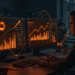 Visualización digital de las métricas Core Web Vitals LCP, INP y CLS para optimización SEO de startups en una paleta naranja y negra de Ecosistema Startup.
