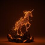 Representación visual de Corgi InsurTech como unicornio tecnológico, destacando la inteligencia artificial aplicada a los seguros y el crecimiento exponencial.