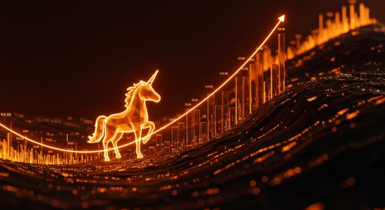Representación conceptual de unicornio insurtech Corgi alcanzando valoración de 1.3 billones con tecnología de IA y funding.
