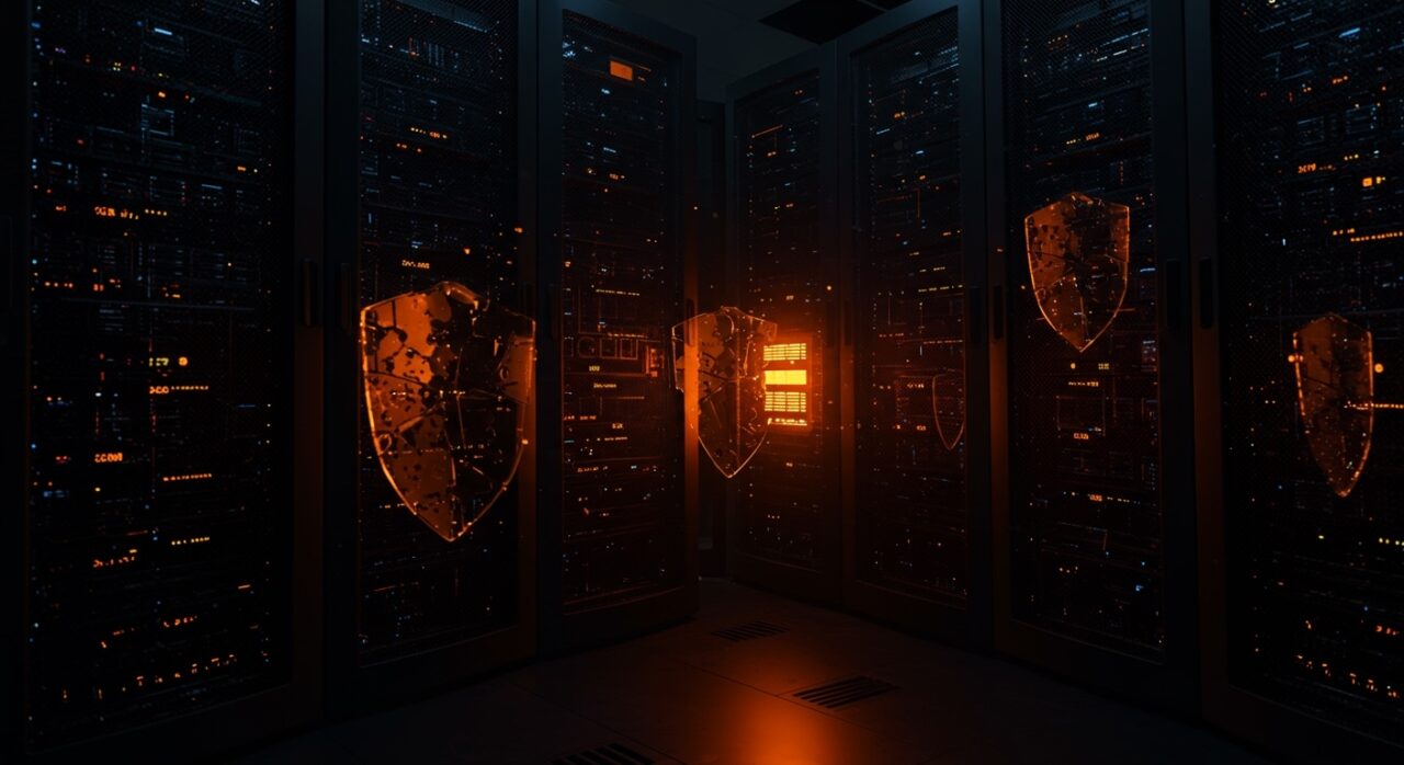 Servidores digitales protegidos contra ransomware y vulnerabilidades de cPanel en un entorno de ciberseguridad startup.