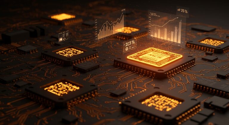 Representación conceptual de la escasez de chips de IA y la caída de ventas de motherboards en 2026, impacto en infraestructura tecnológica de startups.