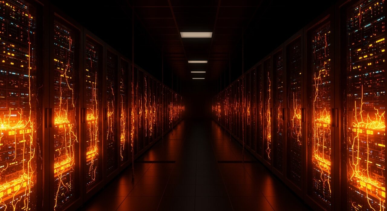 Representación conceptual de la crisis energética de IA y el impacto en los costos de infraestructura de centros de datos PJM Interconnection.