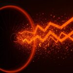 Representación conceptual de la crisis de combustible aéreo en el Reino Unido con aviones y flujos de datos naranjas sobre fondo negro.