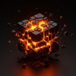 Representación conceptual de datos incompletos y fragmentos digitales en tonos naranja y negro para founders de startups tecnológicas.