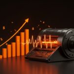 Representación conceptual de eficiencia fintech y automatización de pagos recurrentes para SaaS B2B en naranja y negro.