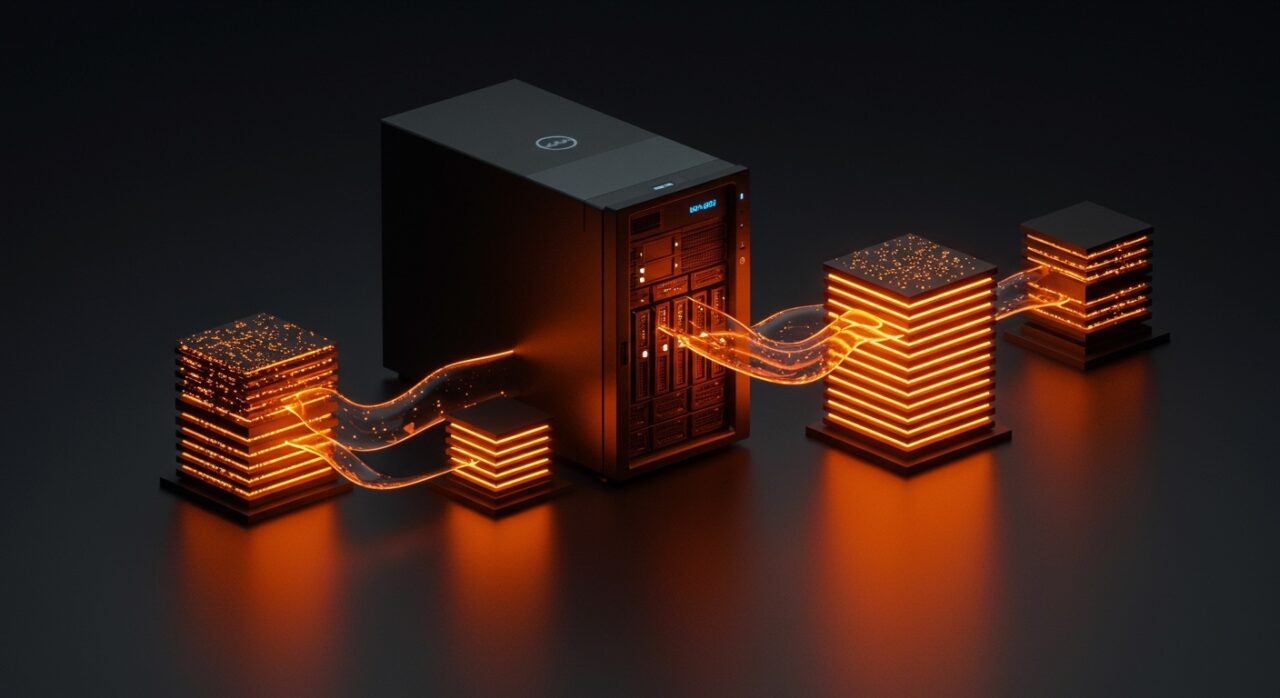 Servidor Dell con tecnología Kioxia para alta densidad de almacenamiento en infraestructura de IA.