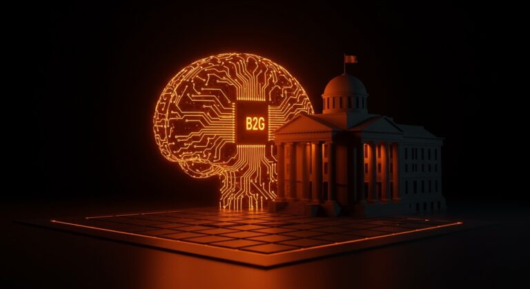 Concepto de GovTech e IA aplicada al sector público, representando la digitalización administrativa y el mercado B2G en España.