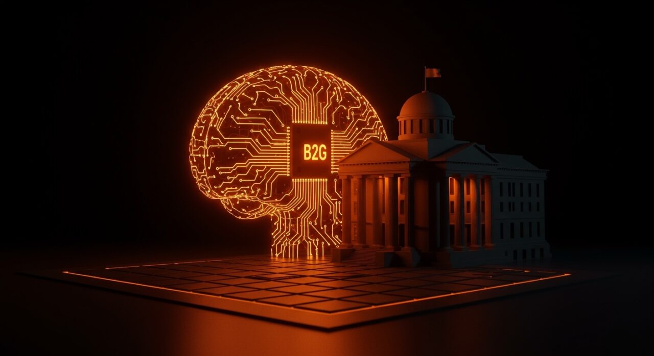 Concepto de GovTech e IA aplicada al sector público, representando la digitalización administrativa y el mercado B2G en España.