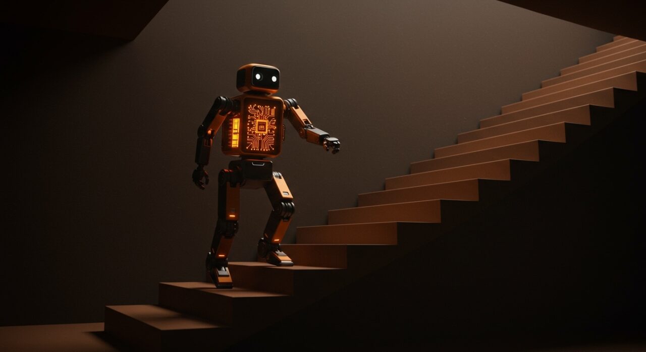 Robot doméstico modular Dreame Cyber X subiendo escaleras, representando la innovación en hardware y robótica aplicada.