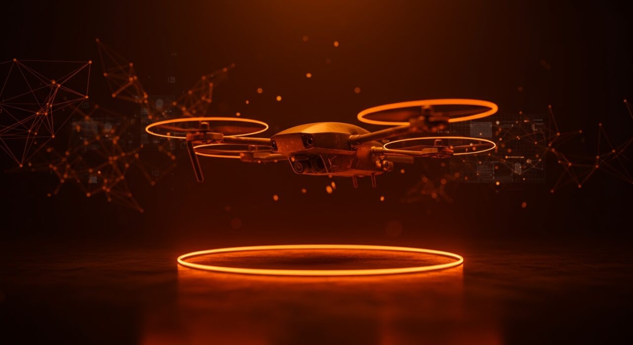 Drones autónomos con inteligencia artificial y visión artificial en un entorno de desarrollo tecnológico para startups.